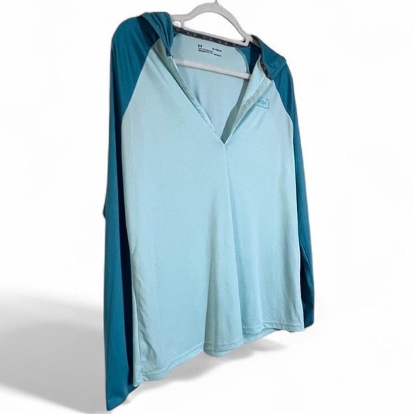 Under Armour XL HeatGear Lightweight Hooded Shirt Blue Long Sleeve - Picture 4 of 7